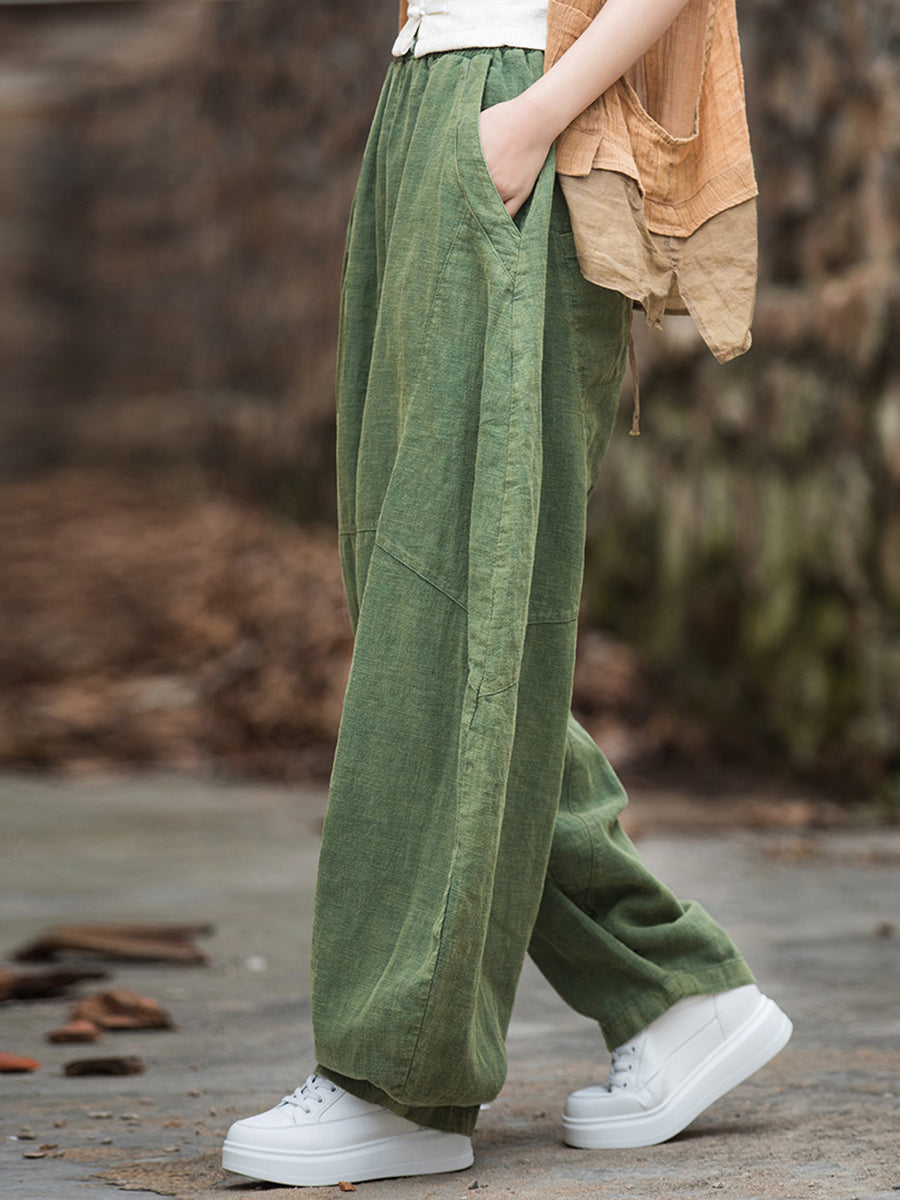 Plus Size Women Winter Cotton Linen Fleece-lined Loose Harem Pants