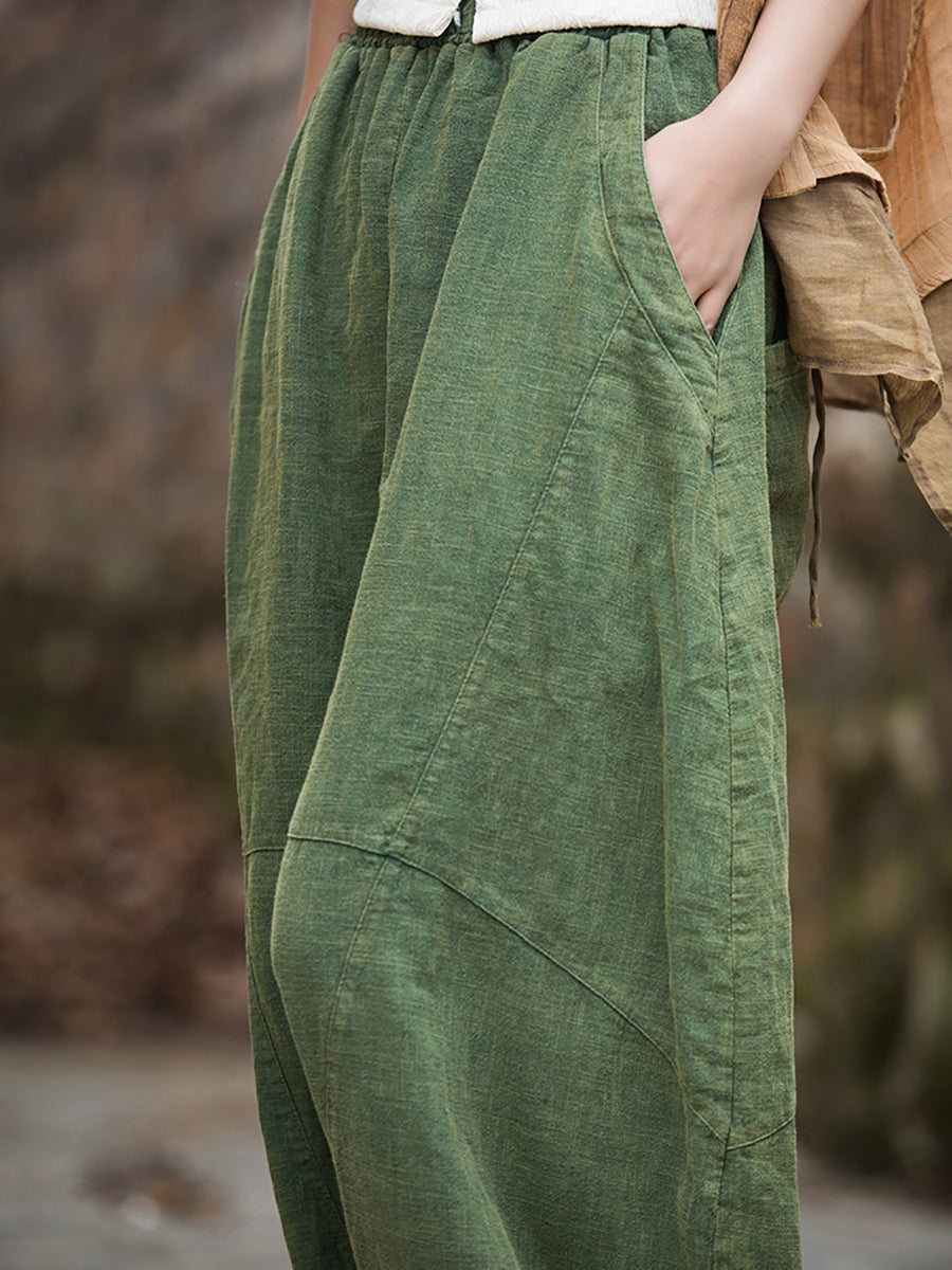 Plus Size Women Winter Cotton Linen Fleece-lined Loose Harem Pants
