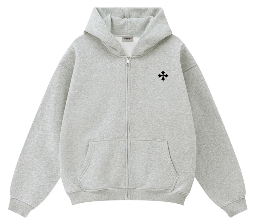 Fear of God Essentials Heather Grey Cross Logo Zip Hoodie