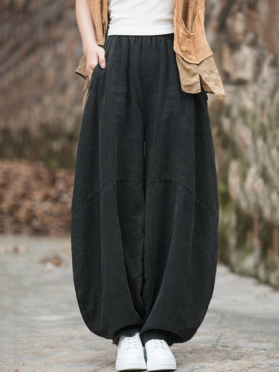 Plus Size Women Winter Cotton Linen Fleece-lined Loose Harem Pants