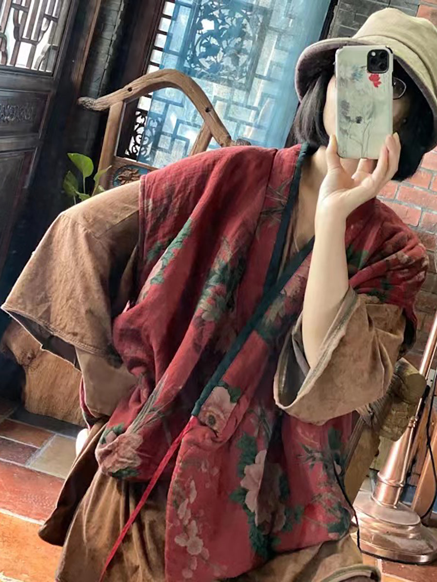 Women Floral Cotton Vintage Loose Waistcoat