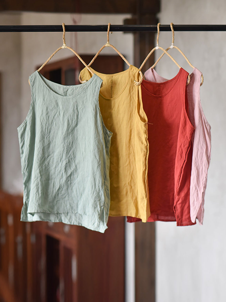 Plus Size Women Summer Casual Solid O-Neck Thin Loose Vest