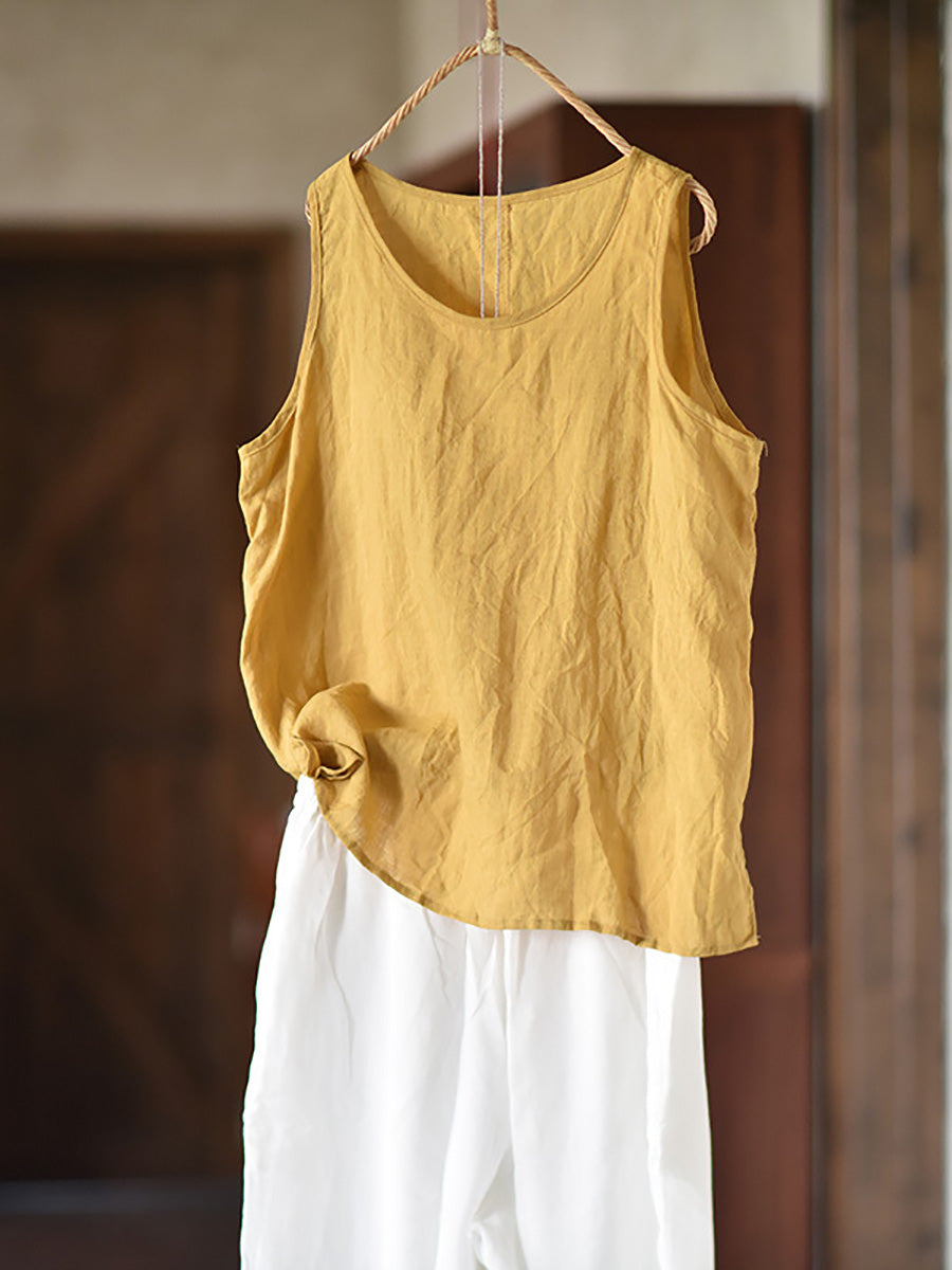 Plus Size Women Summer Casual Solid O-Neck Thin Loose Vest