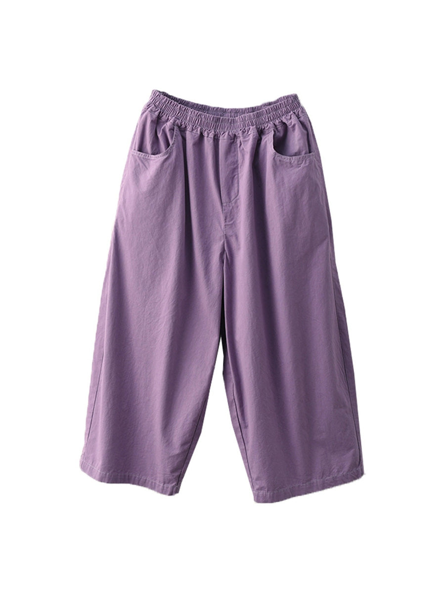 Plus Size Women Summer Pure Color 100%Cotton Wide-leg Pants