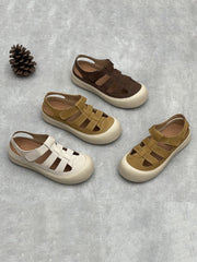 Women Summer Leather Spliced Flat Sandals