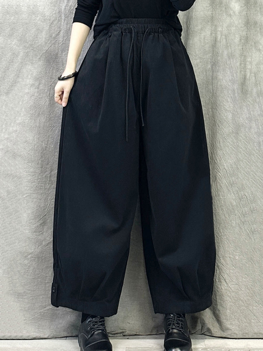Plus Size Women Autumn Pure Color Cotton Harem Pants