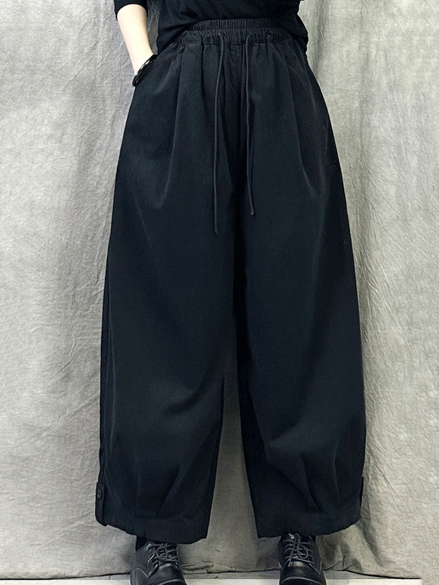 Plus Size Women Autumn Pure Color Cotton Harem Pants