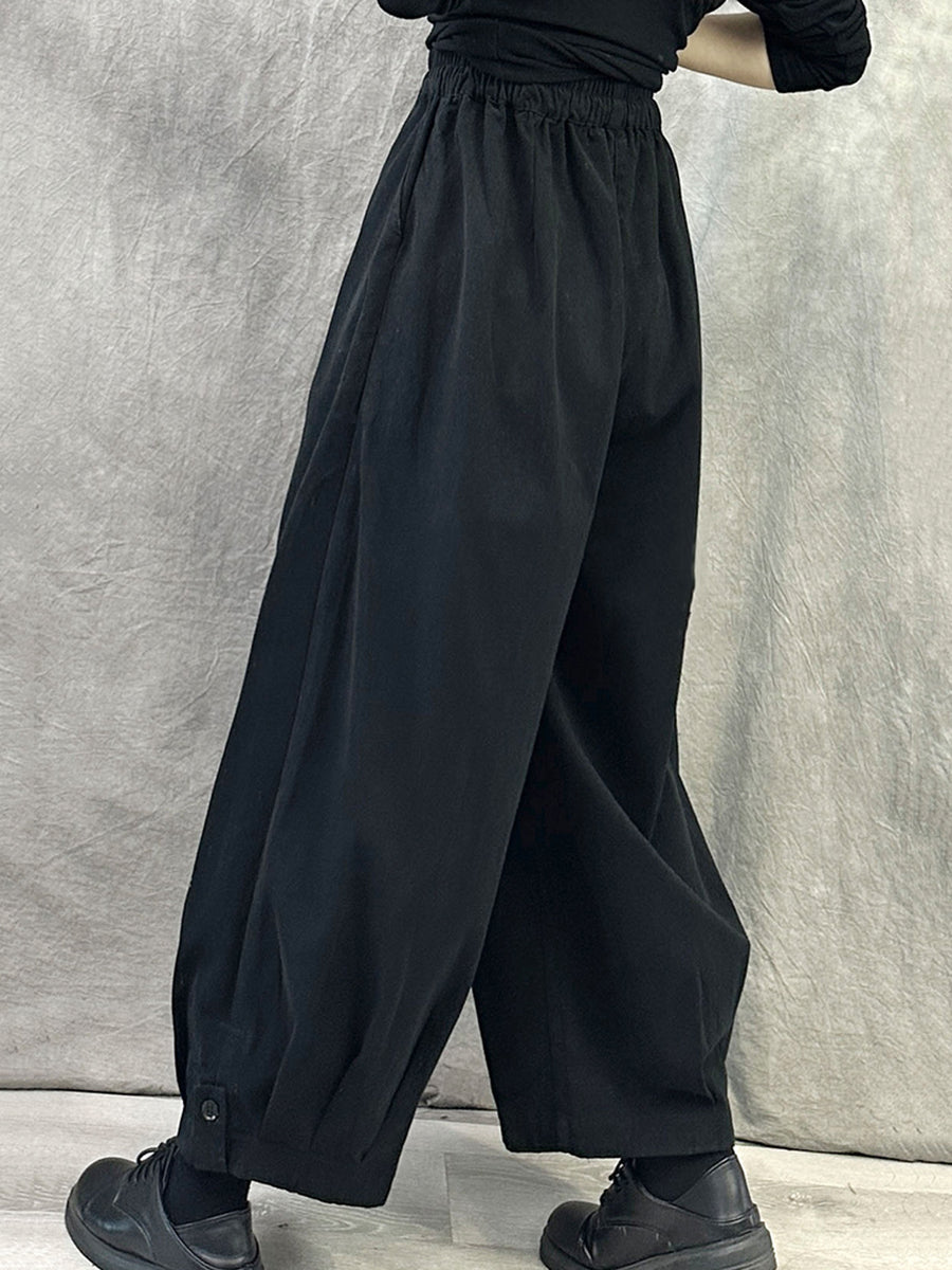 Plus Size Women Autumn Pure Color Cotton Harem Pants