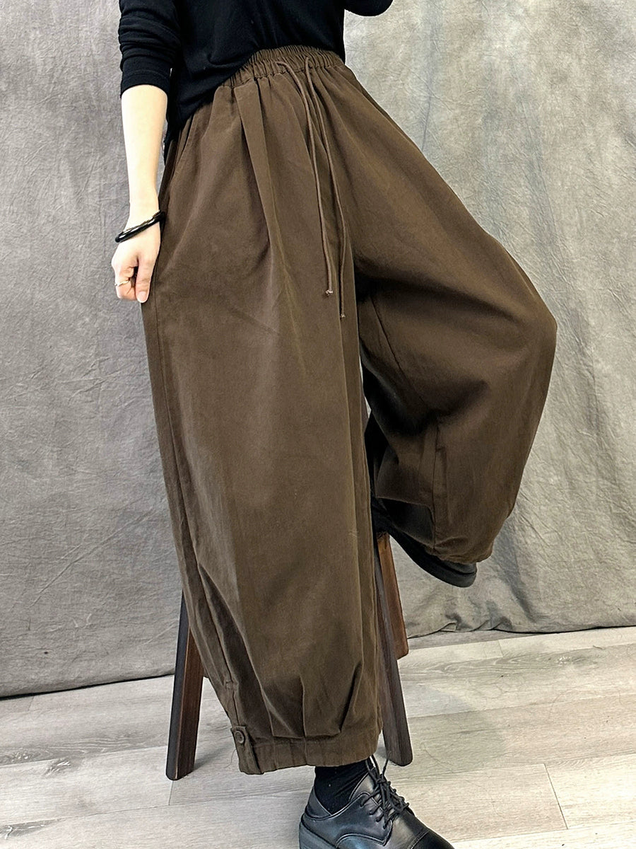 Plus Size Women Autumn Pure Color Cotton Harem Pants