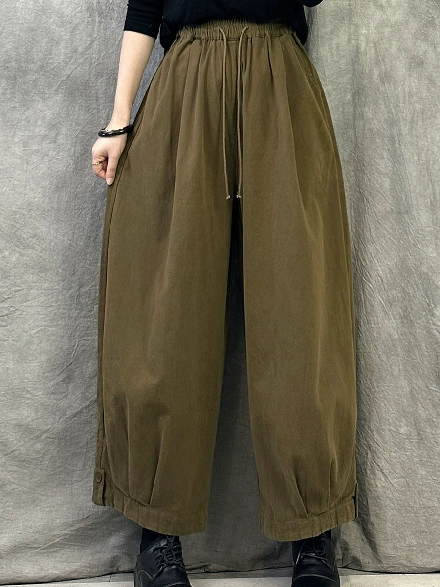 Plus Size Women Autumn Pure Color Cotton Harem Pants