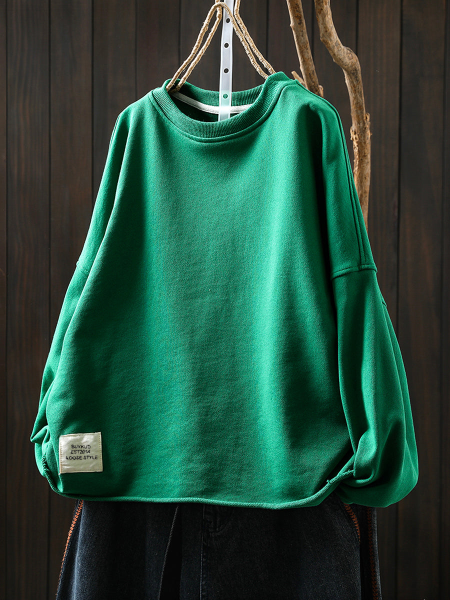 Plus Size Women Autumn Casual Pure Color O-Neck Blouse