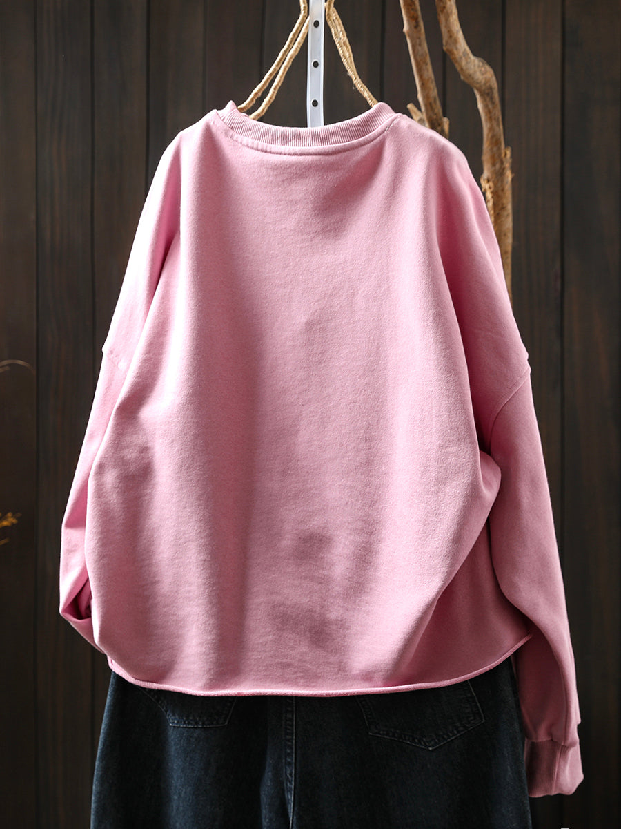 Plus Size Women Autumn Casual Pure Color O-Neck Blouse