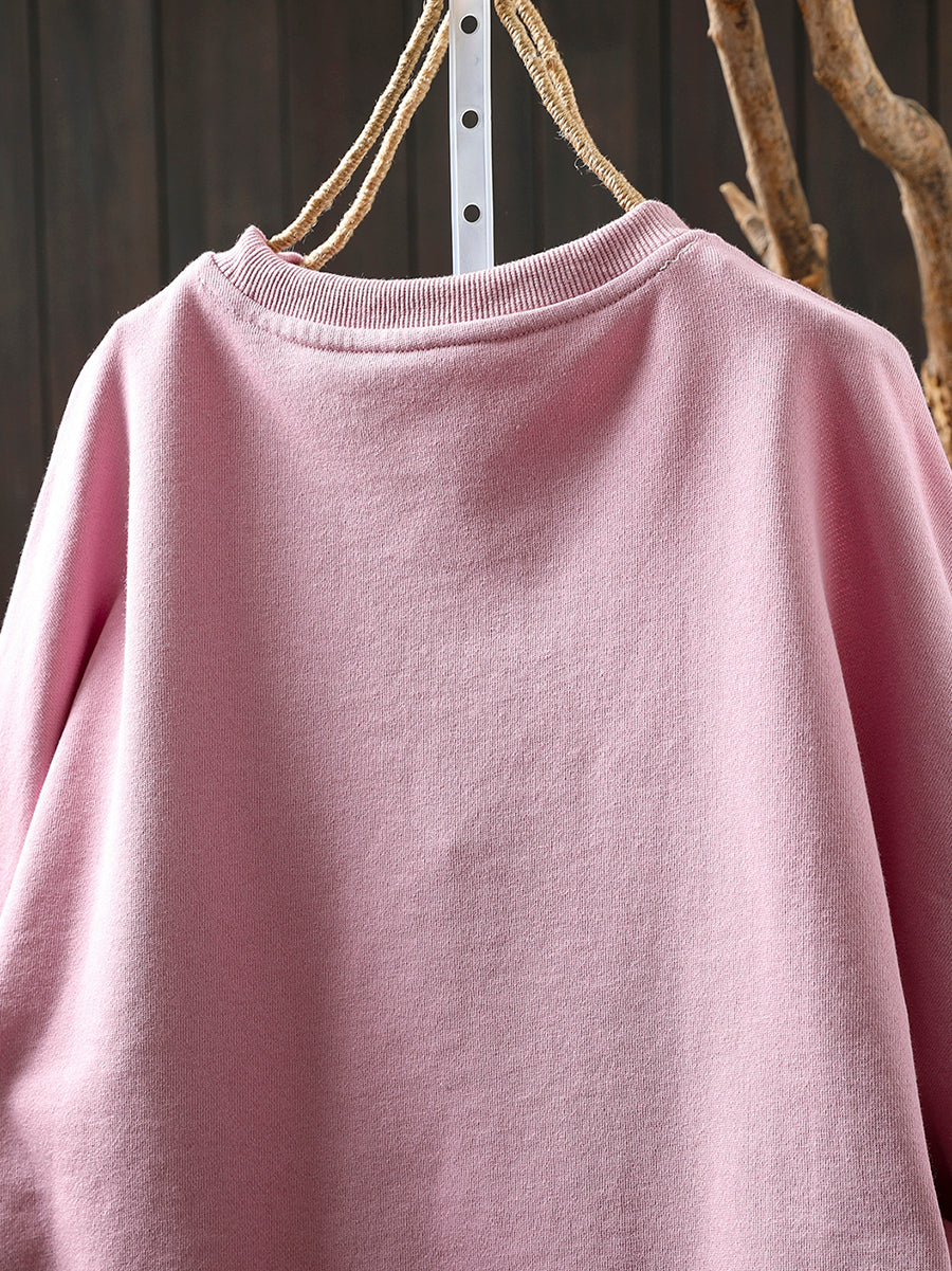 Plus Size Women Autumn Casual Pure Color O-Neck Blouse