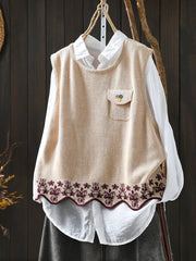 Women Autumn Artsy Wave Hem O-Neck Knitted Vest