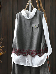 Women Autumn Artsy Wave Hem O-Neck Knitted Vest
