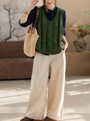 Women Spring Artsy V-Neck Cable Knitted Vest