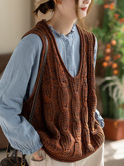 Women Spring Artsy V-Neck Cable Knitted Vest