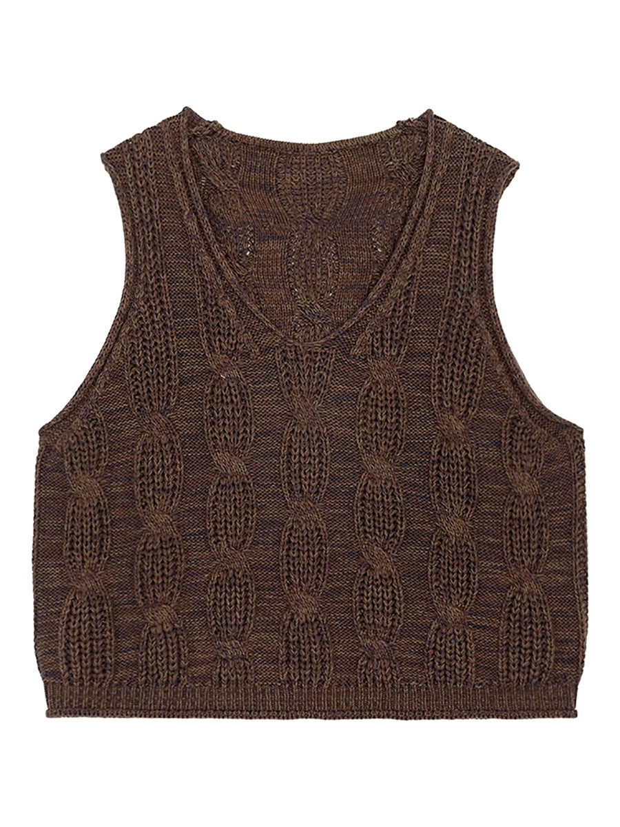 Women Spring Artsy V-Neck Cable Knitted Vest