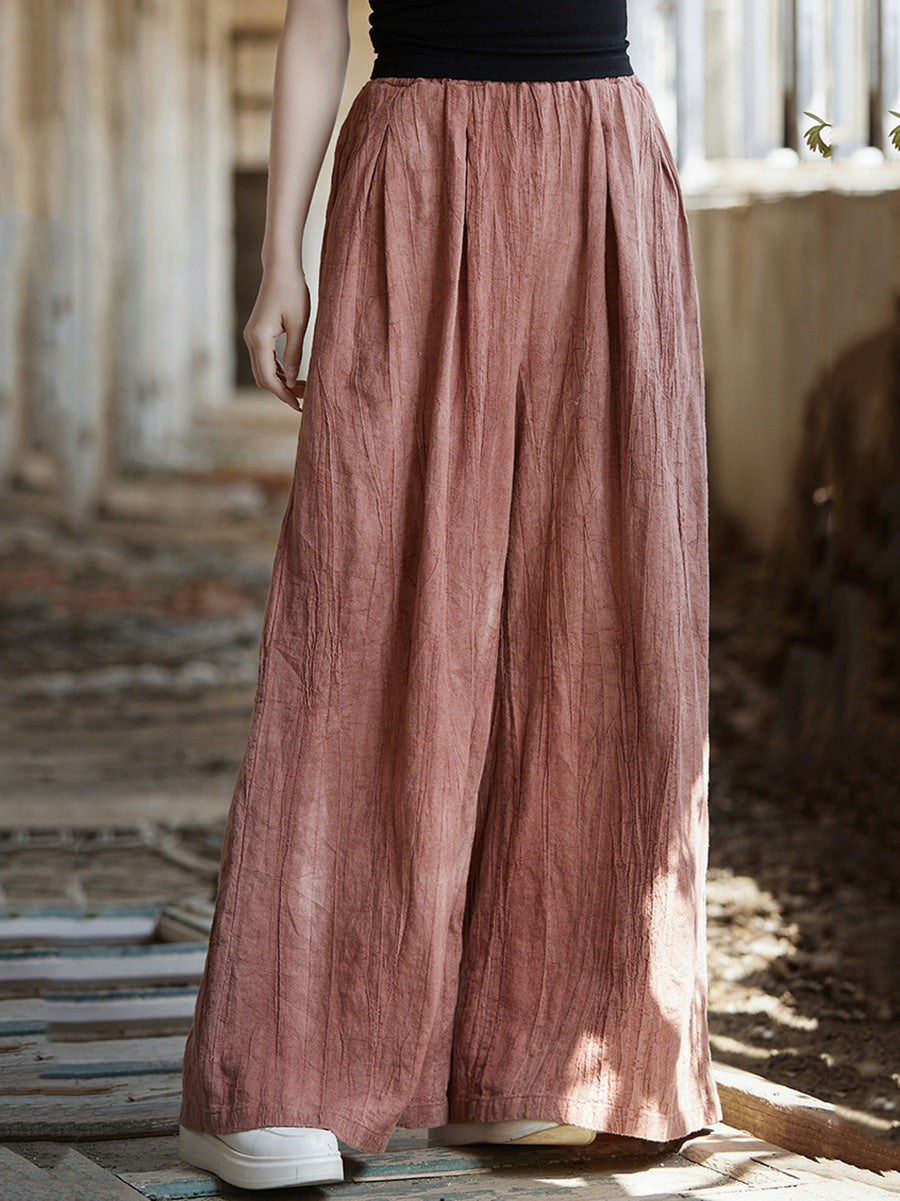 Women Spring Vintage Tie-dye Ramie Wide-leg Pants