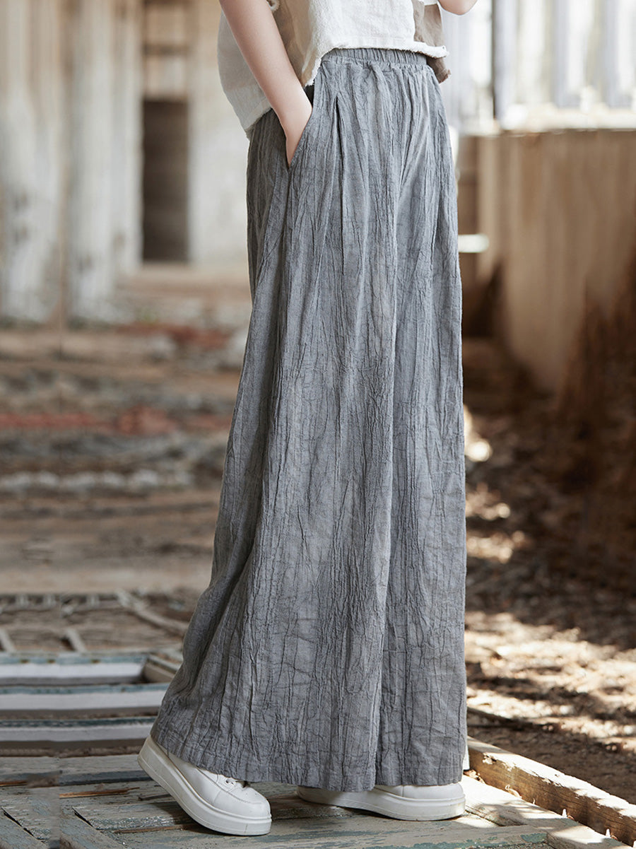 Women Spring Vintage Tie-dye Ramie Wide-leg Pants