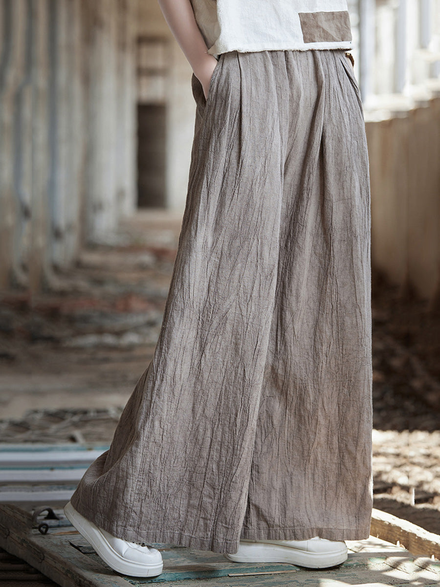 Women Spring Vintage Tie-dye Ramie Wide-leg Pants