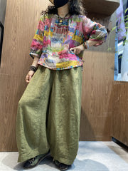 Plus Size Women Summer Artsy Patchwork O-Neck Blouse