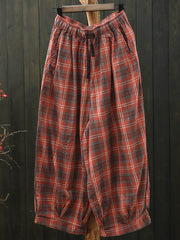 Plus Size Women Summer Casual Plaid Cotton Bloomers