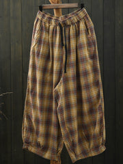 Plus Size Women Summer Casual Plaid Cotton Bloomers