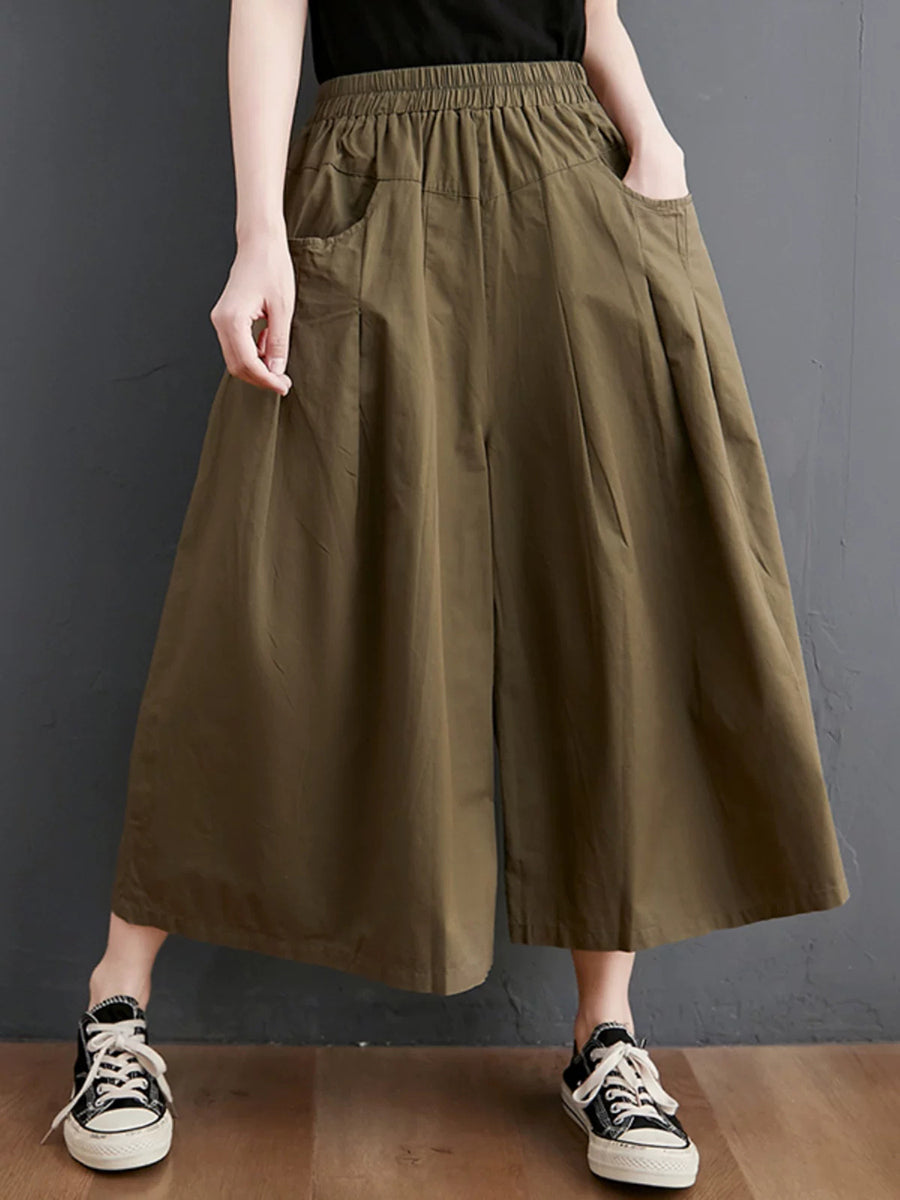 Plus Size Women Summer Casual Pure Color Wide-leg Pants