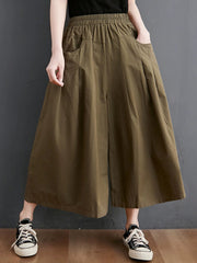 Plus Size Women Summer Casual Pure Color Wide-leg Pants