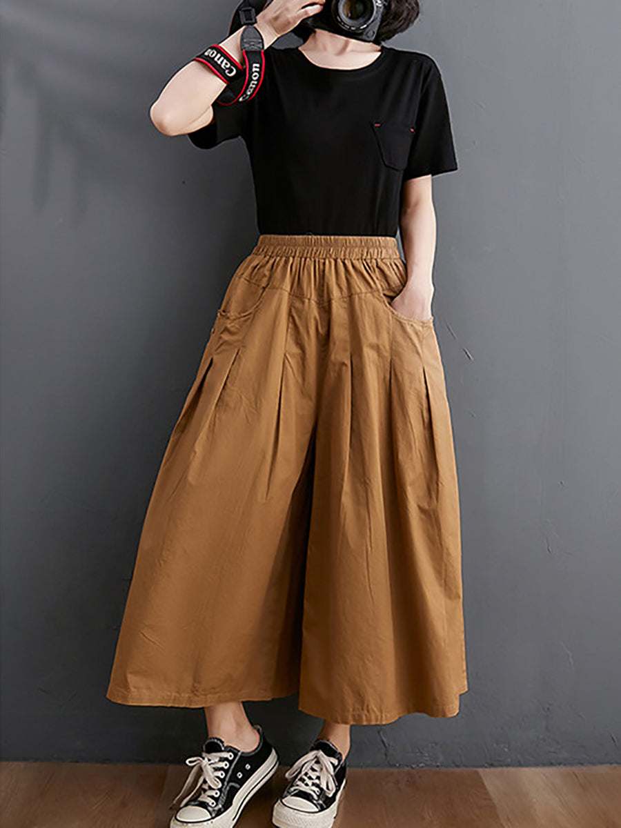 Plus Size Women Summer Casual Pure Color Wide-leg Pants