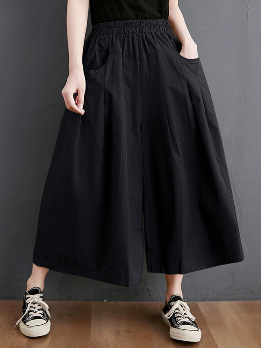 Plus Size Women Summer Casual Pure Color Wide-leg Pants