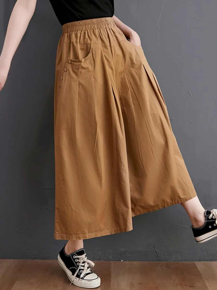 Plus Size Women Summer Casual Pure Color Wide-leg Pants