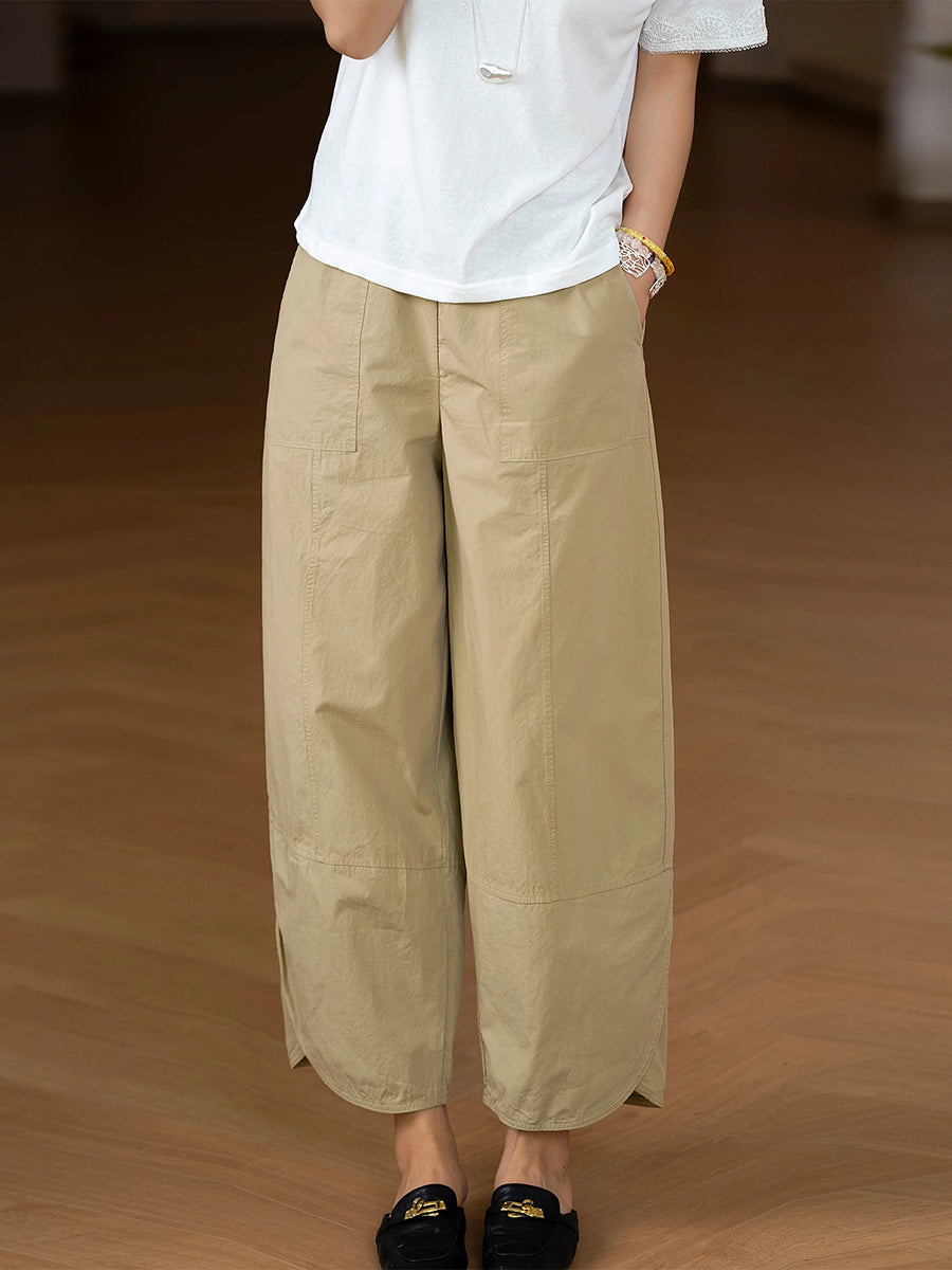 Plus Size Women Summer Casual 100%Cotton Wide-leg Pants