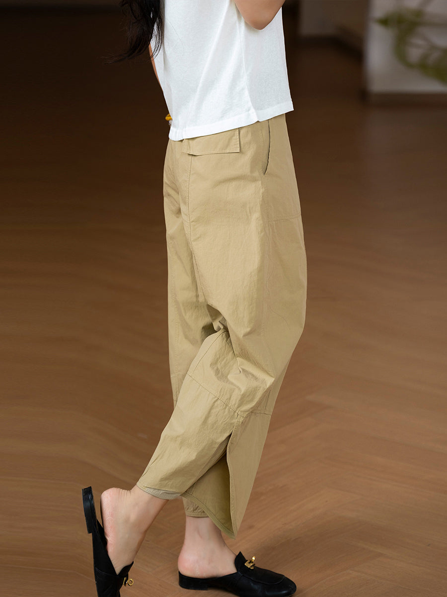 Plus Size Women Summer Casual 100%Cotton Wide-leg Pants