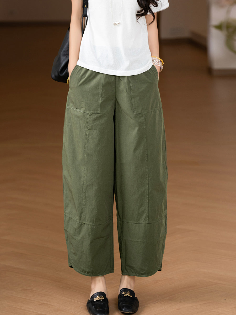 Plus Size Women Summer Casual 100%Cotton Wide-leg Pants