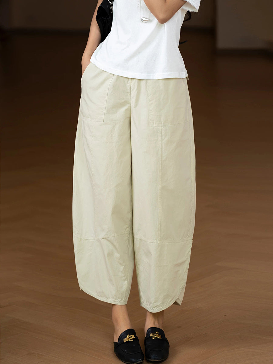 Plus Size Women Summer Casual 100%Cotton Wide-leg Pants