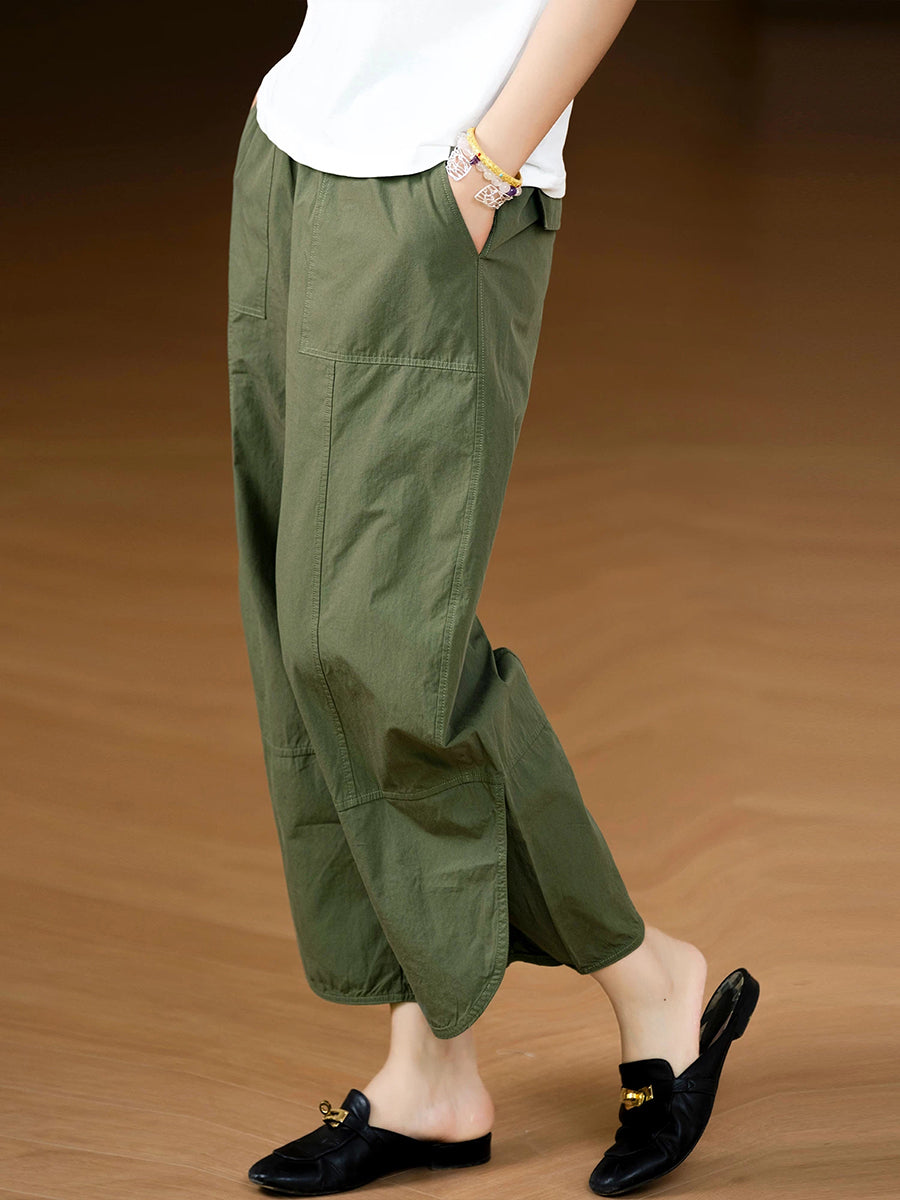 Plus Size Women Summer Casual 100%Cotton Wide-leg Pants