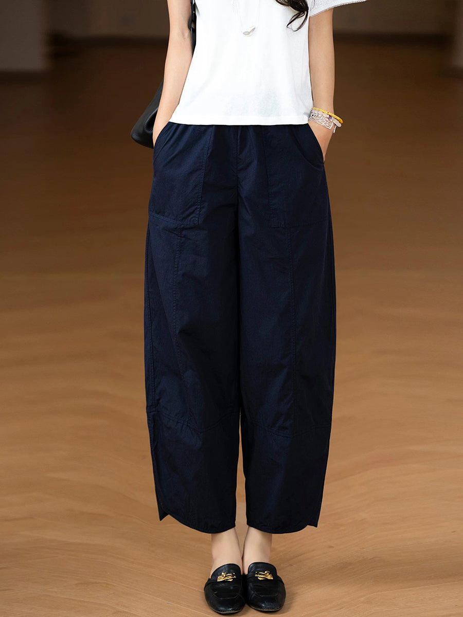 Plus Size Women Summer Casual 100%Cotton Wide-leg Pants