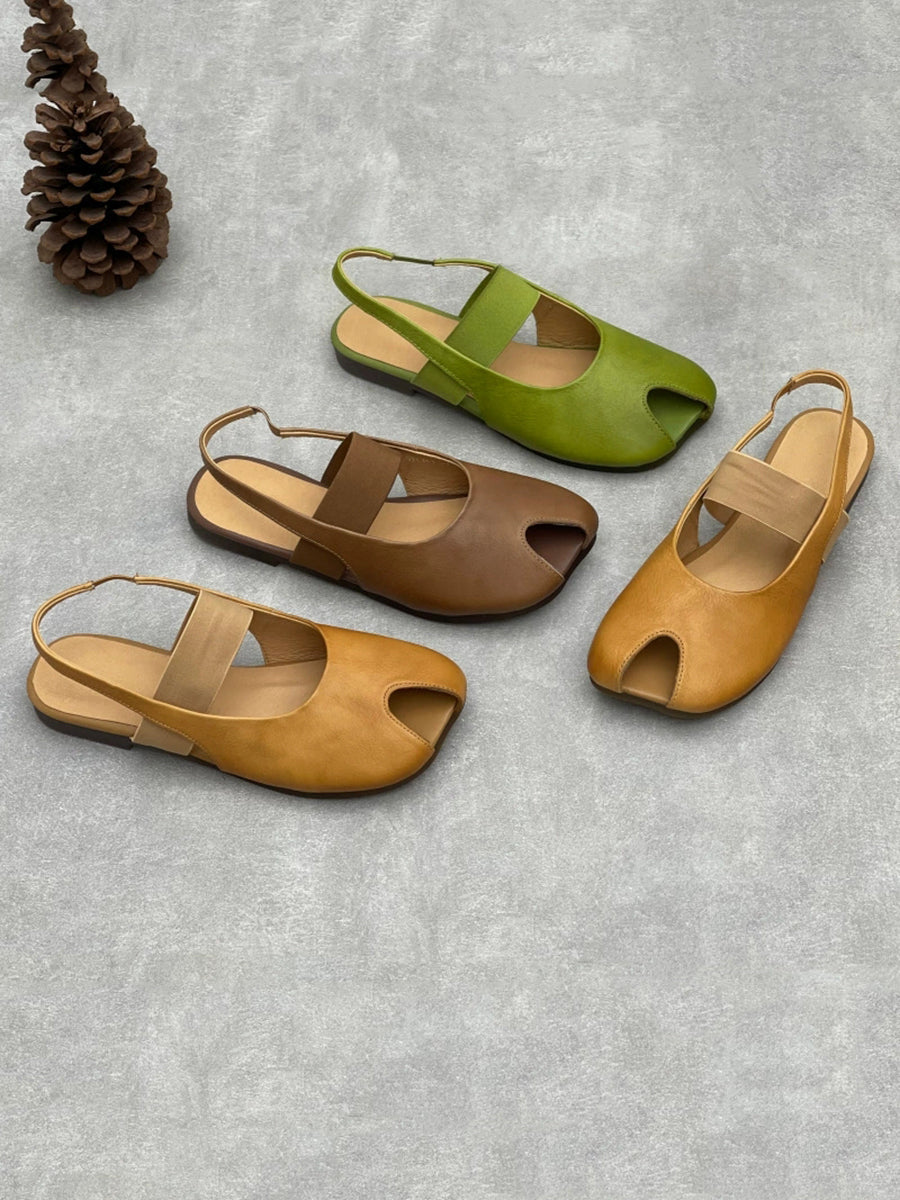 Women Summer Soft Leather Flat Sandals