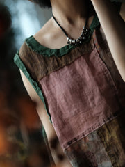 Plus Size Women Summer Vintage Patchwork O-Neck Tank Top