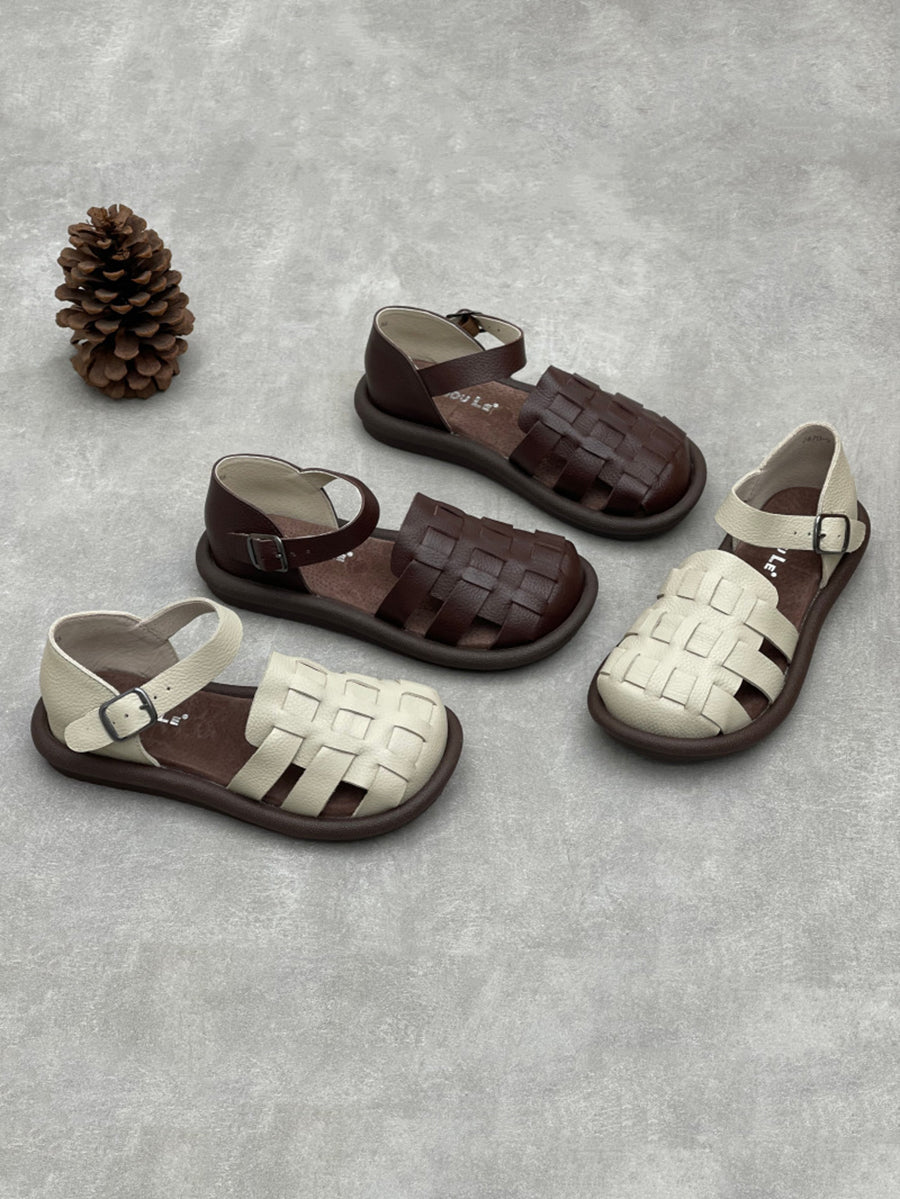 Women Summer Genuine Leather Weave Sandals