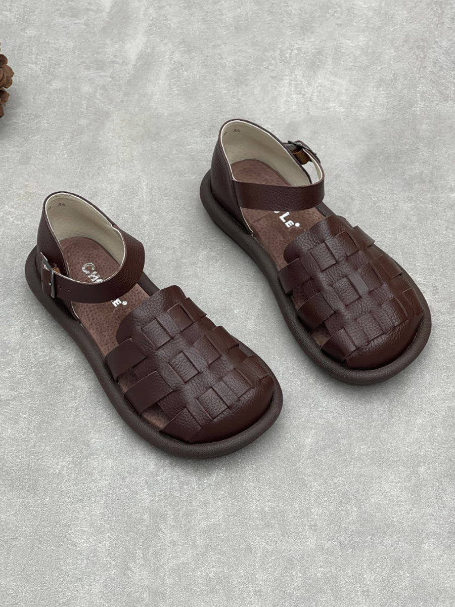 Women Summer Genuine Leather Weave Sandals