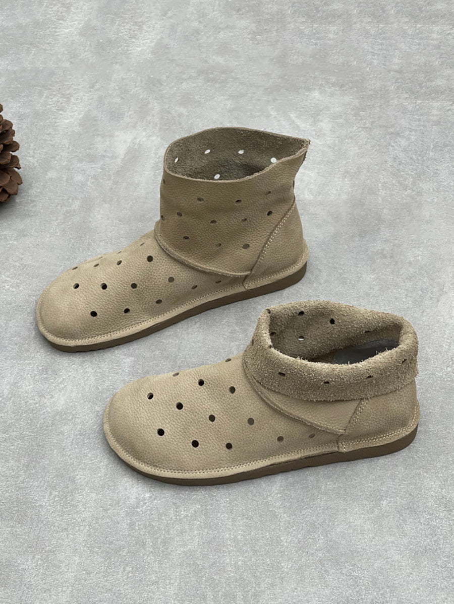 Women Summer Casual Hole Genuine Leather Boots Sandals