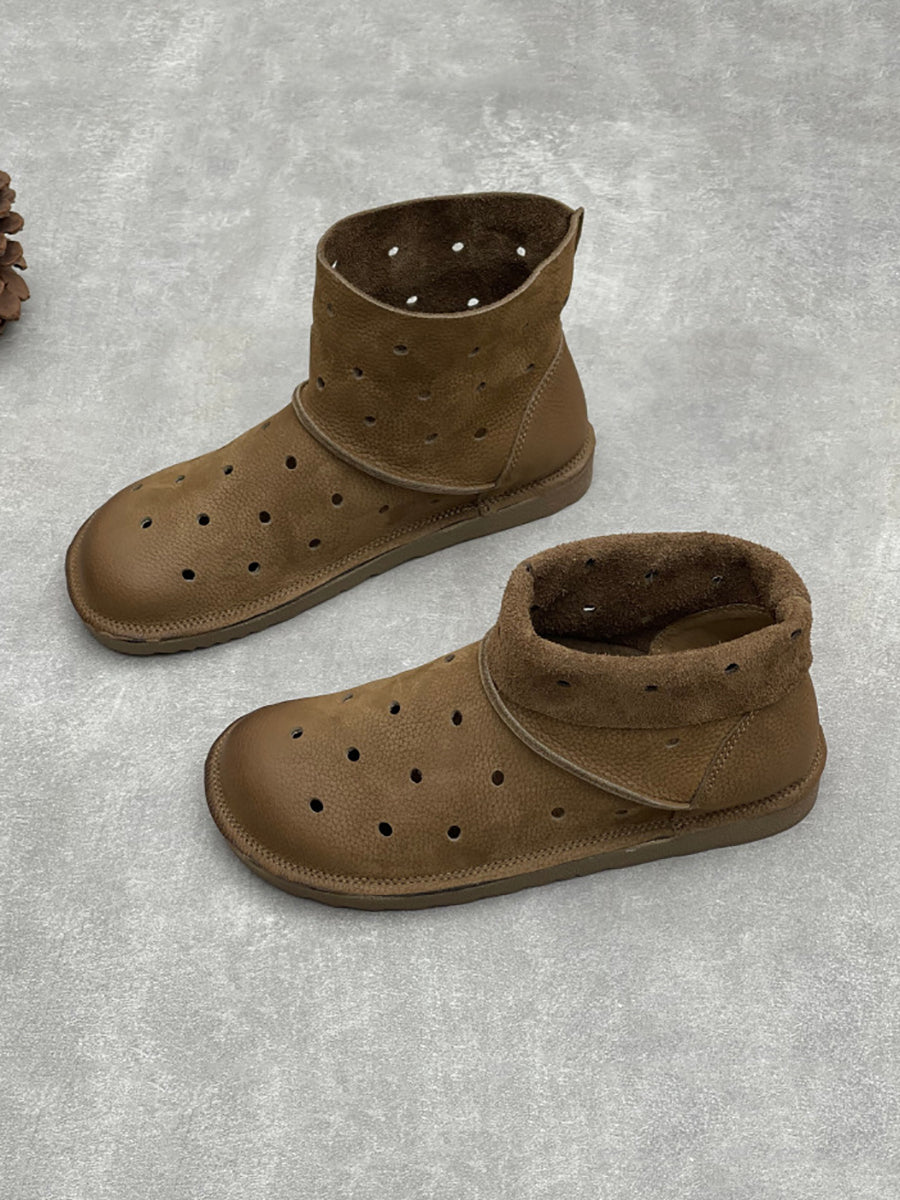 Women Summer Casual Hole Genuine Leather Boots Sandals