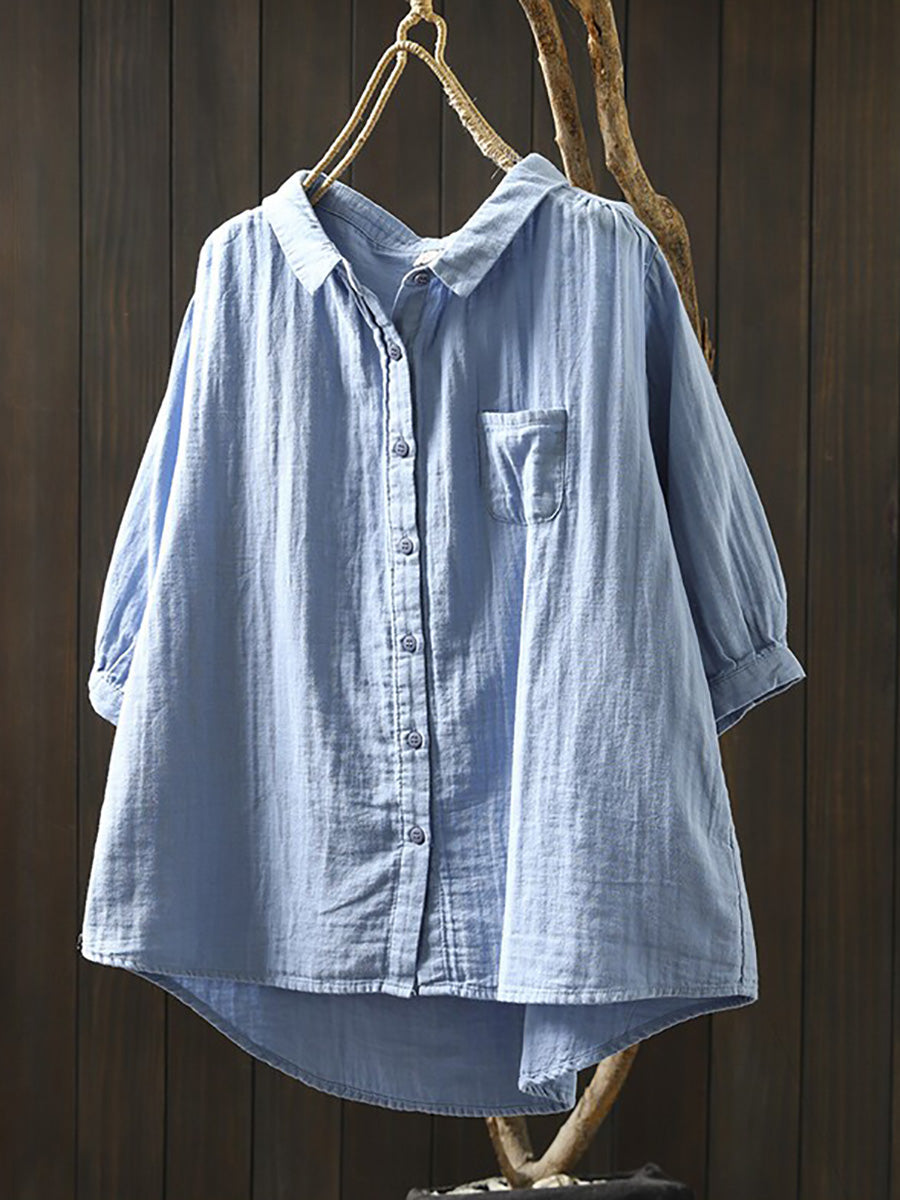 Women Summer Casual Pure Color 100%Cotton Shirt
