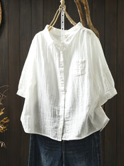 Women Summer Casual Pure Color 100%Cotton Shirt