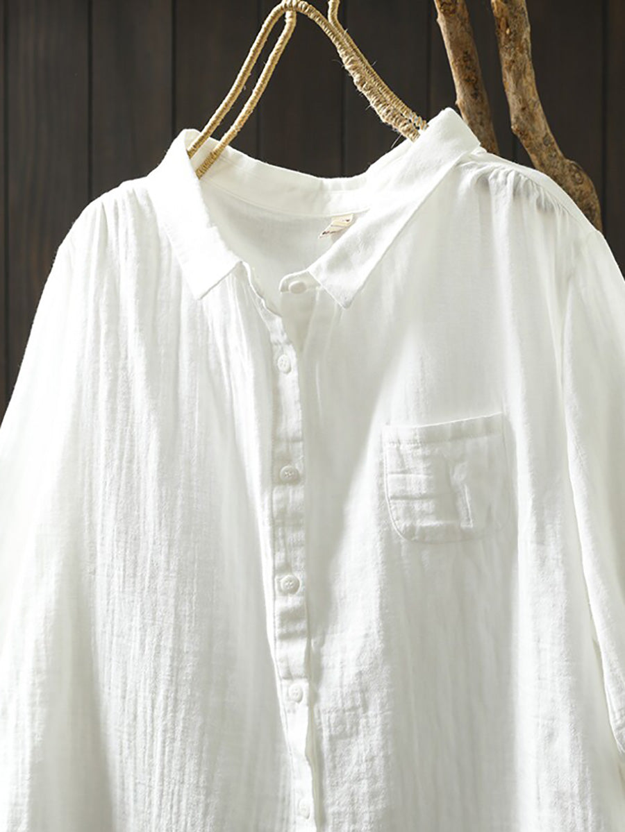 Women Summer Casual Pure Color 100%Cotton Shirt