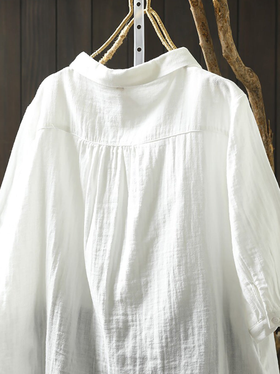 Women Summer Casual Pure Color 100%Cotton Shirt
