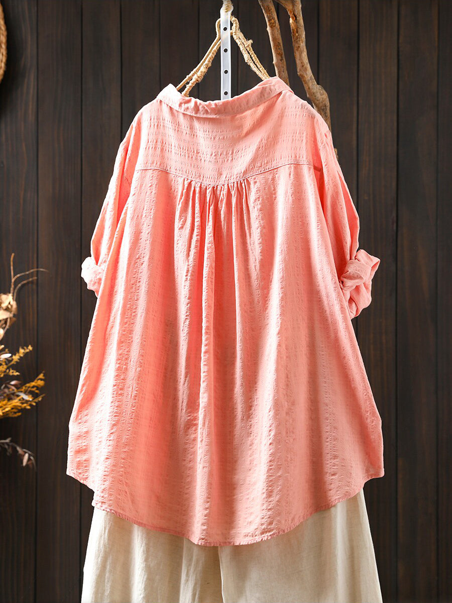 Women Summer Casual Pure Color Cotton Shirt